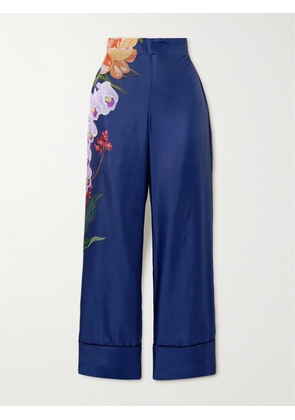 Borgo de Nor - Havana Floral-print Silk-twill Wide-leg Pants - Blue - UK 4,UK 6,UK 8,UK 10,UK 12,UK 14,UK 16