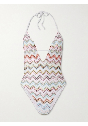Missoni - Striped Metallic Crochet-knit Halterneck Swimsuit - White - IT36,IT38,IT40,IT42,IT44,IT46,IT48