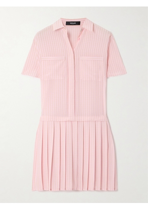 Versace - Pleated Printed Silk Crepe De Chine Mini Dress - Pink - IT36,IT38,IT40,IT42,IT44,IT46