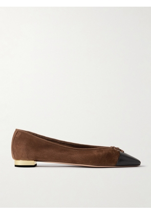 Aquazzura - Gioia Bow-detailed Leather-trimmed Suede Ballet Flats - Brown - IT34,IT35,IT35.5,IT36,IT36.5,IT37,IT37.5,IT38,IT38.5,IT39,IT39.5,IT40,IT40.5,IT41,IT41.5,IT42