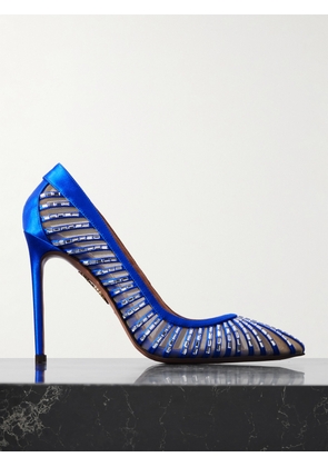 Aquazzura - Passions 105 Crystal-embellished Satin And Tulle Pumps - Blue - IT35,IT36,IT36.5,IT37,IT37.5,IT38,IT38.5,IT39,IT39.5,IT40,IT42