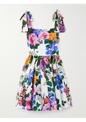 Dolce & Gabbana - Floral-print Cotton-blend Poplin Mini Dress - White - IT36,IT38,IT40,IT42,IT44,IT46,IT48,IT50