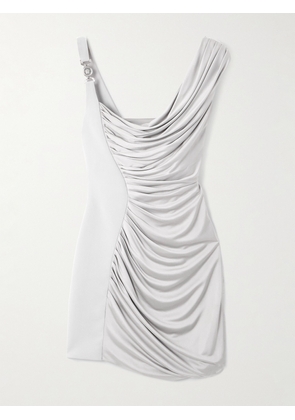 Versace - Asymmetric Embellished Draped Jersey Mini Dress - Silver - IT36,IT38,IT40,IT42,IT44,IT46