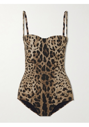 Dolce & Gabbana - Embellished Leopard-print Underwired Swimsuit - Animal print - 1,2,3,4,5