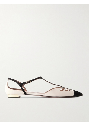 Aquazzura - Camille Suede-trimmed Cutout Leather Point-toe Flats - Cream - IT35.5,IT36,IT36.5,IT37,IT37.5,IT38,IT38.5,IT39,IT39.5,IT40,IT40.5,IT41,IT41.5,IT42