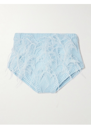 SHUSHU/TONG - Feather-trimmed Knitted Shorts - Blue - UK 6,UK 8,UK 10,UK 12,UK 14