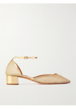 Aquazzura - Asha 35 Leather-trimmed Metallic Mesh Pumps - Gold - IT34,IT35,IT35.5,IT36,IT36.5,IT37,IT37.5,IT38,IT38.5,IT39,IT39.5,IT40,IT40.5,IT41,IT41.5,IT42