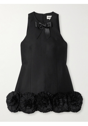 SHUSHU/TONG - Appliquéd Wool And Silk-blend Twill Mini Dress - Black - UK 6,UK 8,UK 10,UK 12,UK 14