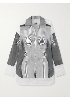 Jean Paul Gaultier - Striped Poplin And Silk-organza Shirt - White - xx small,x small,small,medium,large,x large