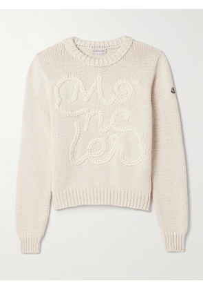 Moncler - Embroidered Cotton Sweater - Ivory - xx small,x small,small,medium,large,x large