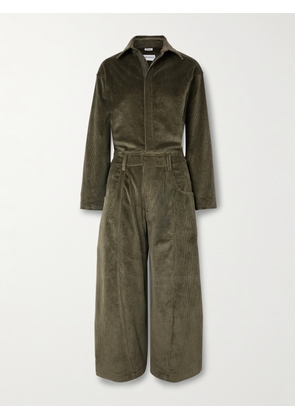 Rivet Utility - New Yorker Cropped Cotton-blend Corduroy Jumpsuit - Green - x small,small,medium,large,x large