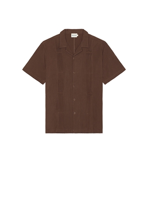 Bound Striker Pleated Bowling Shirt in Brown. Size M. Also in S.