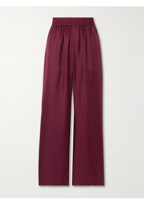 LISA YANG - Silk-twill Wide-leg Track Pants - Burgundy - 01,2