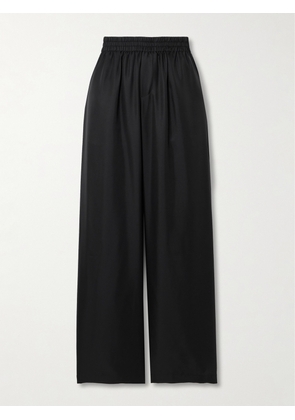 LISA YANG - Silk-twill Wide-leg Track Pants - Black - 01,2