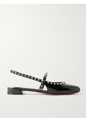 Christian Louboutin - Sweet Janispikes Studded Patent-leather Slingback Flats - Black - IT36,IT36.5,IT37,IT37.5,IT38,IT38.5,IT39,IT39.5,IT40,IT40.5,IT41,IT41.5,IT42
