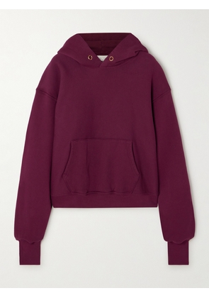 Les Tien - Cropped Cotton-jersey Hoodie - Burgundy - x small,small,medium,large,x large