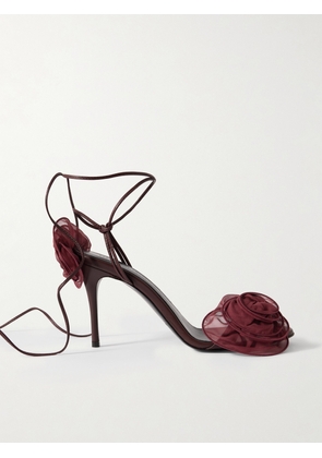 Magda Butrym - Appliquéd Tulle-trimmed Leather Sandals - Burgundy - IT36,IT37,IT38,IT39,IT40,IT41