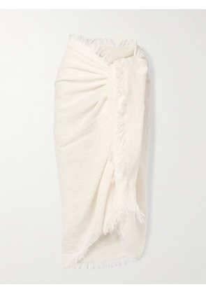 TOTEME - Fringed Linen-blend Bouclé-jacquard Scarf - Cream - One size