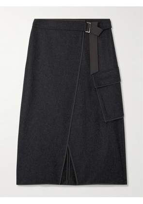 Brunello Cucinelli - Shell-trimmed Wool-felt Wrap Midi Skirt - Gray - IT36,IT38,IT40,IT42,IT44,IT46,IT48