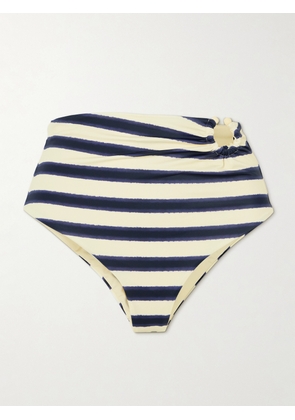 Johanna Ortiz - Marinera Embellished Striped Recycled Bikini Briefs - Blue - x small,small,medium,large,x large