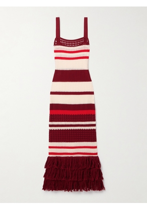 Johanna Ortiz - Embayed Fringed Crocheted Pima Cotton Maxi Dress - Burgundy - x small,small,medium,large,x large