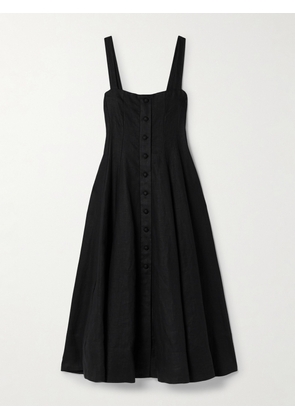 Faithfull - Corbiere Pleated Linen Midi Dress - Black - x small,small,medium,large,x large,xx large