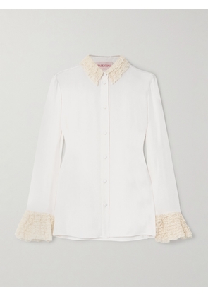Valentino Garavani - Lace-trimmed Silk-georgette Shirt - Ivory - IT36,IT38,IT40,IT42,IT44,IT46,IT48,IT50