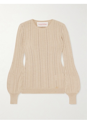 Valentino Garavani - Pointelle-knit Wool Sweater - Neutrals - xx small,x small,small,medium,large,x large