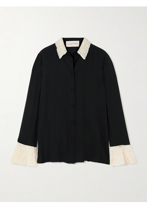 Valentino Garavani - Lace-trimmed Silk-georgette Shirt - Black - IT36,IT38,IT40,IT42,IT44,IT46,IT48,IT50
