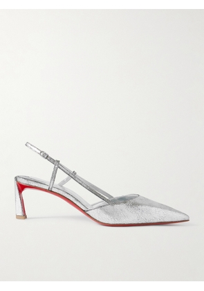 Christian Louboutin - Condoroline 55 Cutout Metallic Textured-leather Slingback Pumps - Silver - IT36,IT36.5,IT37,IT37.5,IT38,IT38.5,IT39,IT39.5,IT40,IT40.5,IT41,IT41.5,IT42