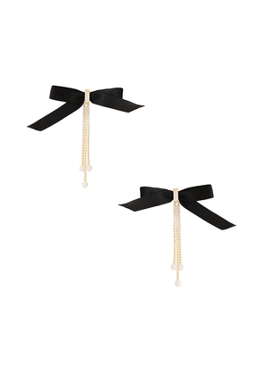 Ettika Velvet Bow Crystal Chain Earrings in Black.
