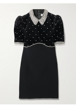Rebecca Vallance - Giovanna Crystal-embellished Velvet And Crepe Mini Dress - Black - UK 4,UK 6,UK 8,UK 10,UK 12,UK 14