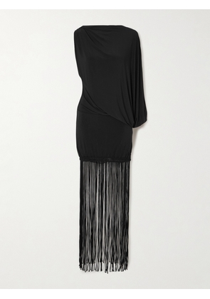 Faithfull - Colmar One-sleeve Fringed Draped Stretch-jersey Dress - Black - x small,small,medium,large,x large,xx large
