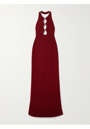 Rebecca Vallance - Akari Crystal-embellished Cutout Cady Halterneck Gown - Burgundy - UK 4,UK 6,UK 8,UK 10,UK 12,UK 14