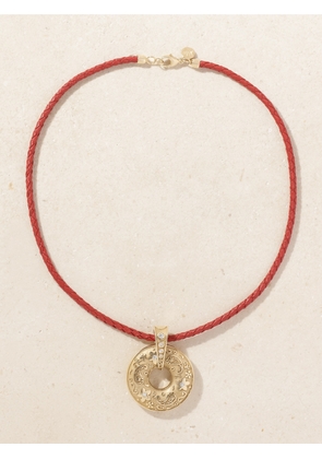 Marlo Laz - Southwestern Donut 14-karat Gold, Diamond And Leather Necklace - Red - One size