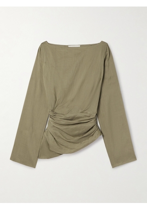 Faithfull - Adelia Draped Ramie And Silk-blend Top - Green - x small,small,medium,large,x large,xx large