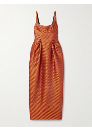 Christopher John Rogers - Pleated Striped Metallic Jacquard Maxi Dress - Orange - US0,US2,US4,US6,US8,US10,US12