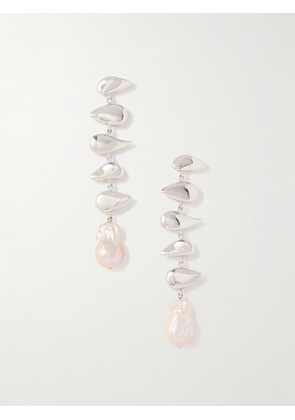 AGMES - Long Flora Sterling Silver Pearl Earrings - One size