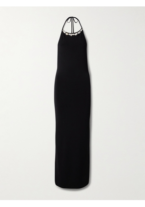Sara Cristina - Orchid Embellished Stretch-jersey Halterneck Maxi Dress - Black - x small,small,medium,large,x large