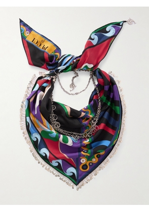 PUCCI - Embellished Printed Silk-twill Scarf - Black - One size
