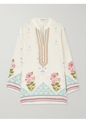 Emporio Sirenuse - Jamila Embellished Printed Silk-crepe Kaftan - White - IT38,IT40,IT42,IT44,IT46,IT48,IT50