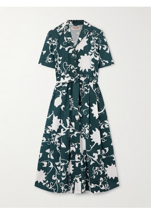 Emporio Sirenuse - Claudia Belted Pleated Floral-print Cotton Midi Dress - Blue - IT38,IT40,IT42,IT44,IT46,IT48,IT50