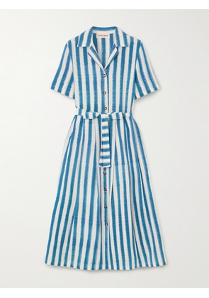 Emporio Sirenuse - Claudia Belted Pleated Striped Cotton Midi Shirt Dress - Blue - IT38,IT40,IT42,IT44,IT46,IT48,IT50