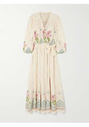 Emporio Sirenuse - Lavinia Belted Floral-print Silk Crepe De Chine Wrap Maxi Dress - Cream - IT38,IT40,IT42,IT44,IT46,IT48,IT50