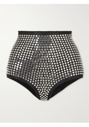 Oséree - Crystal-embellished Stretch-tulle Briefs - Black - small,medium,large