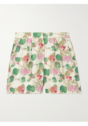 Emporio Sirenuse - Tamu Pleated Floral-print Silk-twill Shorts - White - IT36,IT38,IT40,IT42,IT44,IT46,IT48,IT50