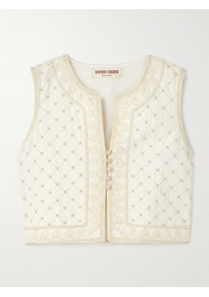 Emporio Sirenuse - Clara Palm Bead-embellished Embroidered Ramie And Linen-blend Vest - White - IT38,IT40,IT42,IT44,IT46,IT48,IT50