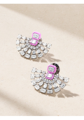Kamyen - Fan 18-karat White Gold, Diamond And Enamel Earrings - Silver - One size