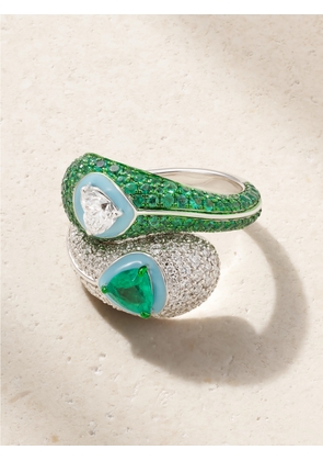 Kamyen - Yin Yang 18-karat White Gold Emerald, Diamond And Enamel Ring - Green - 3,4