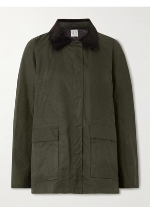 TOTEME - Oversized Corduroy-trimmed Waxed Organic Cotton Jacket - Green - DK30,DK32,DK34,DK36,DK38,DK40,DK42,DK44